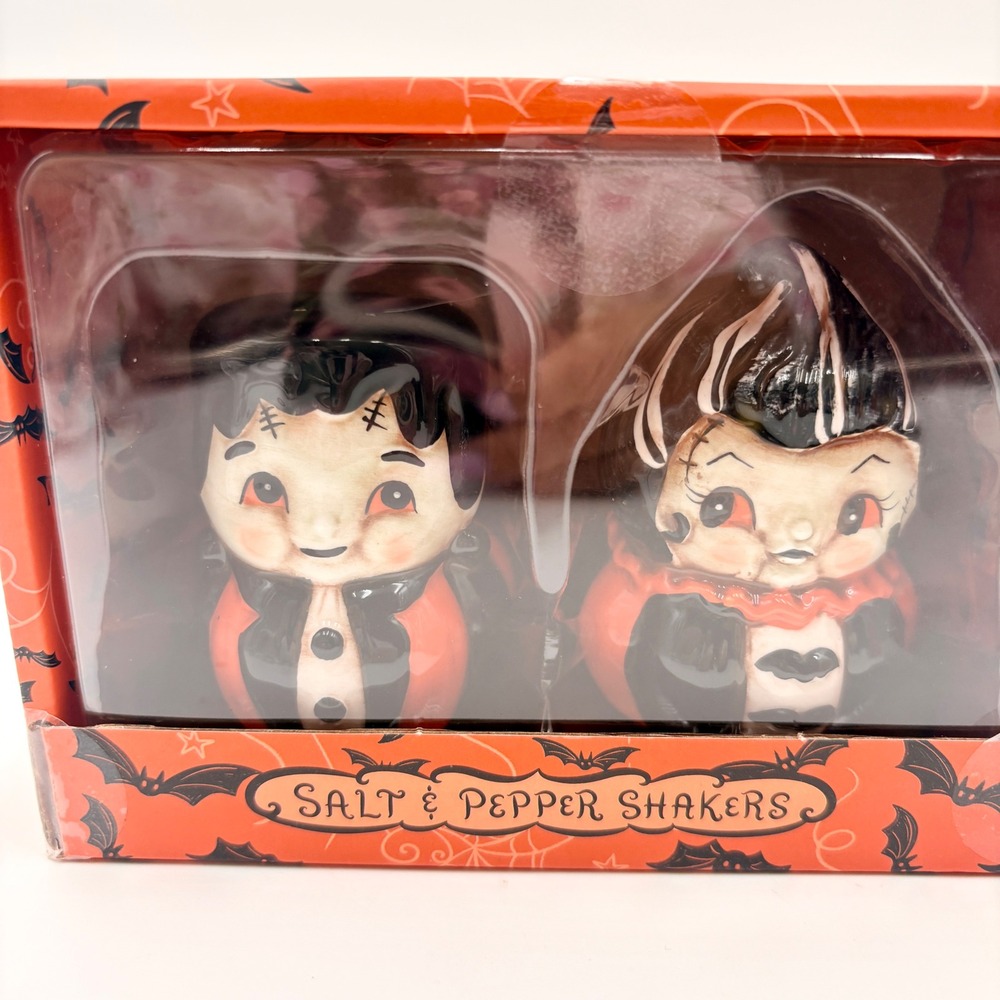 Johanna Parker Halloween Frankenstein Bride Salt and Pepper Shakers Set NIB